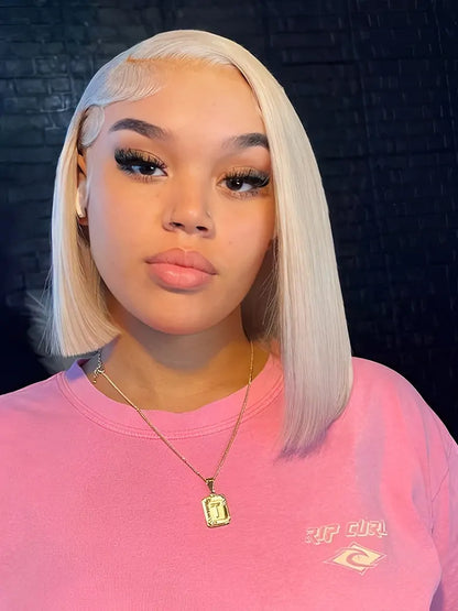 Ash Blonde Bob Wig 13x4 Lace Frontal Wig Straight Human Hair Wigs
