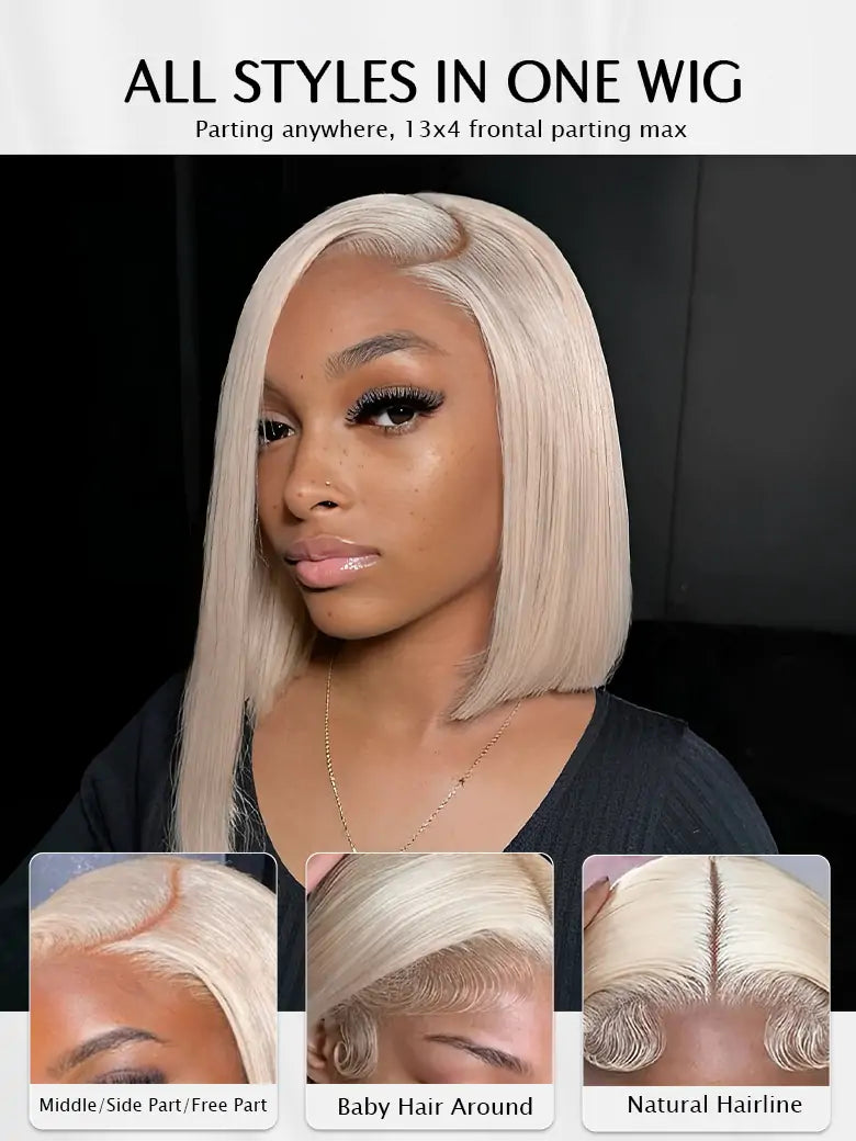 Ash Blonde Bob Wig 13x4 Lace Frontal Wig Straight Human Hair Wigs