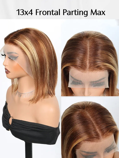 Highlight Bob Wig Brown Highlights Straight Hair 13x4 Lace Wigs - SIMMEL Hair
