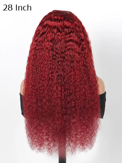 SIMMEL hair 28 inches burgundy hair deep curly 13x4 lace front wig dark red human hair wigs