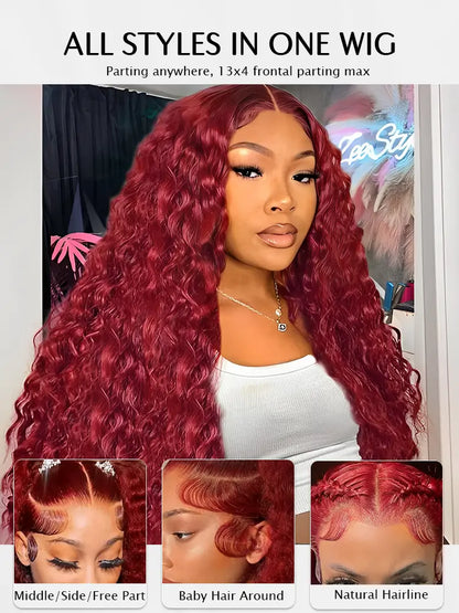 SIMMEL hair burgundy hair deep curly 13x4 lace front wig dark red human hair wigs