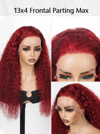 SIMMEL hair burgundy hair deep curly 13x4 lace frontal wig parting max