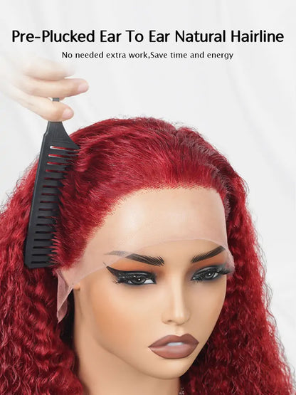 SIMMEL hair burgundy hair deep curly 13x4 lace wig pre-plucked ear-to-ear natural hairine