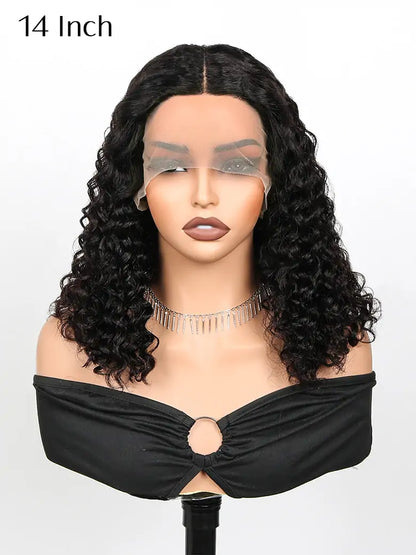 SIMMEL hair 14 inch deep curly bob wig glueless ear to ear wide t lace front human hair wigs