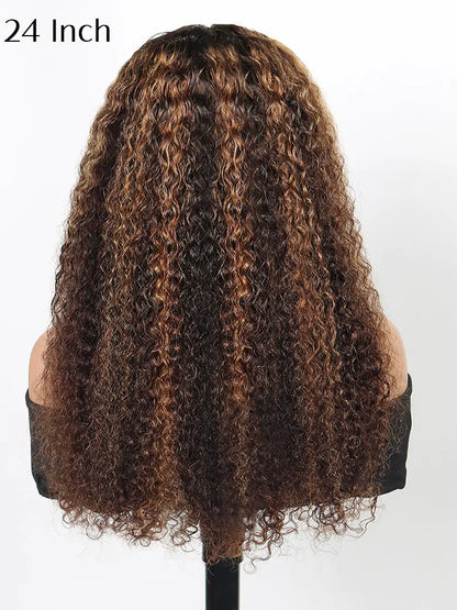 SIMMEL hair 24 inches highlight wig jerry curly brown hair highlights 13x4 lace frontal wig
