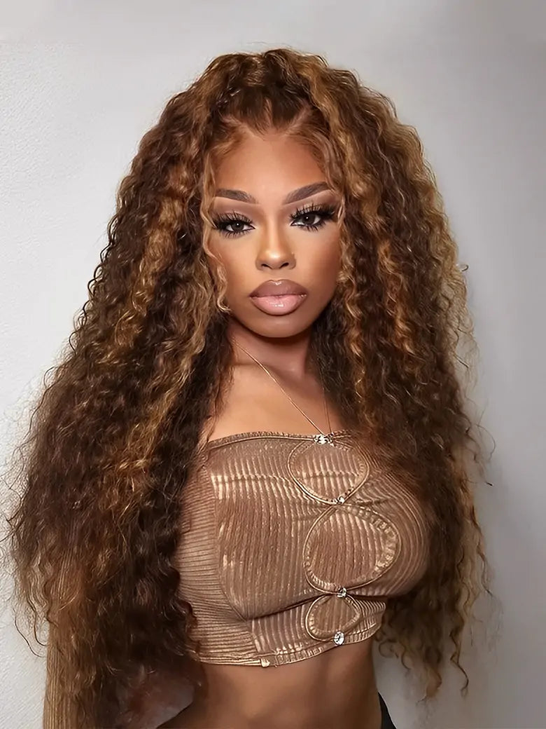 SIMMEL hair model show highlight wig jerry curly brown hair highlights 13x4 lace frontal wig