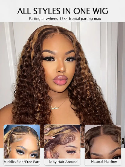 SIMMEL hair highlight wig jerry curly brown hair highlights 13x4 lace frontal wig