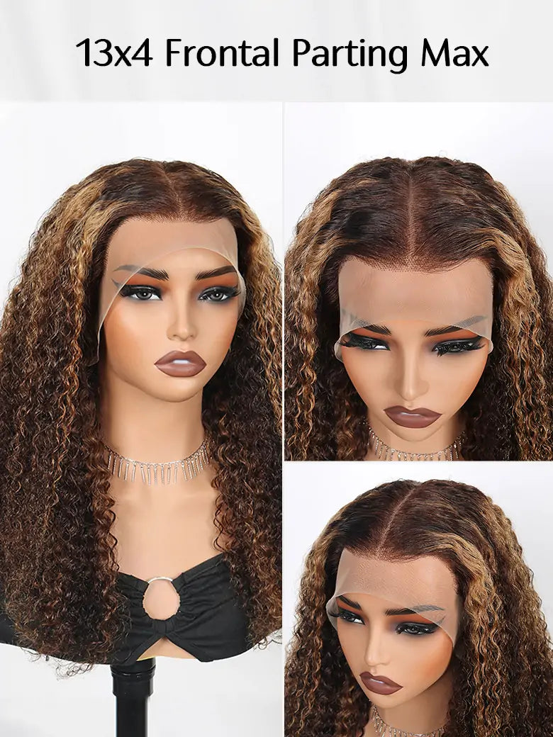 SIMMEL hair highlight wig jerry curly brown hair highlights 13x4 lace frontal wig parting max