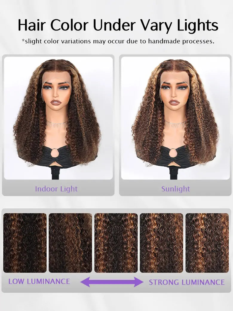 SIMMEL hair highlight wig jerry curly brown hair highlights 13x4 lace frontal wig hair color under vary lights