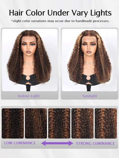 SIMMEL hair highlight wig jerry curly brown hair highlights 13x4 lace frontal wig hair color under vary lights