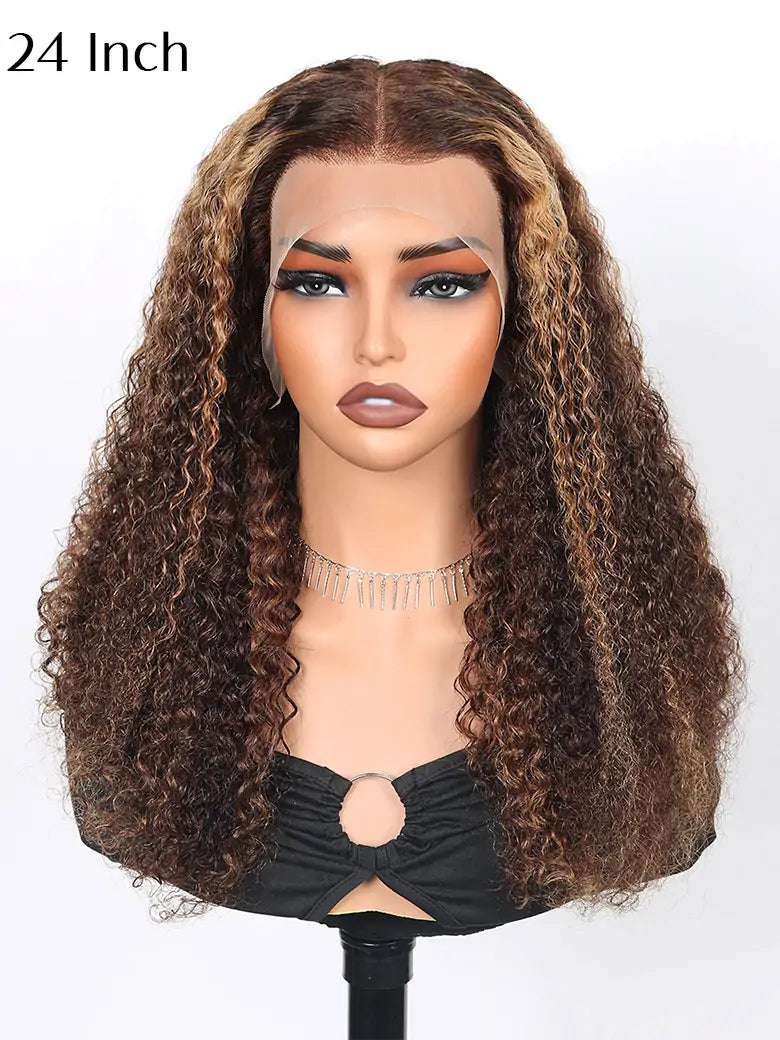 SIMMEL hair 24 inches highlight wig jerry curly brown hair highlights 13x4 lace frontal wig