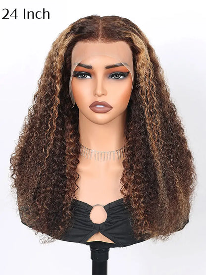 SIMMEL hair 24 inches highlight wig jerry curly brown hair highlights 13x4 lace frontal wig