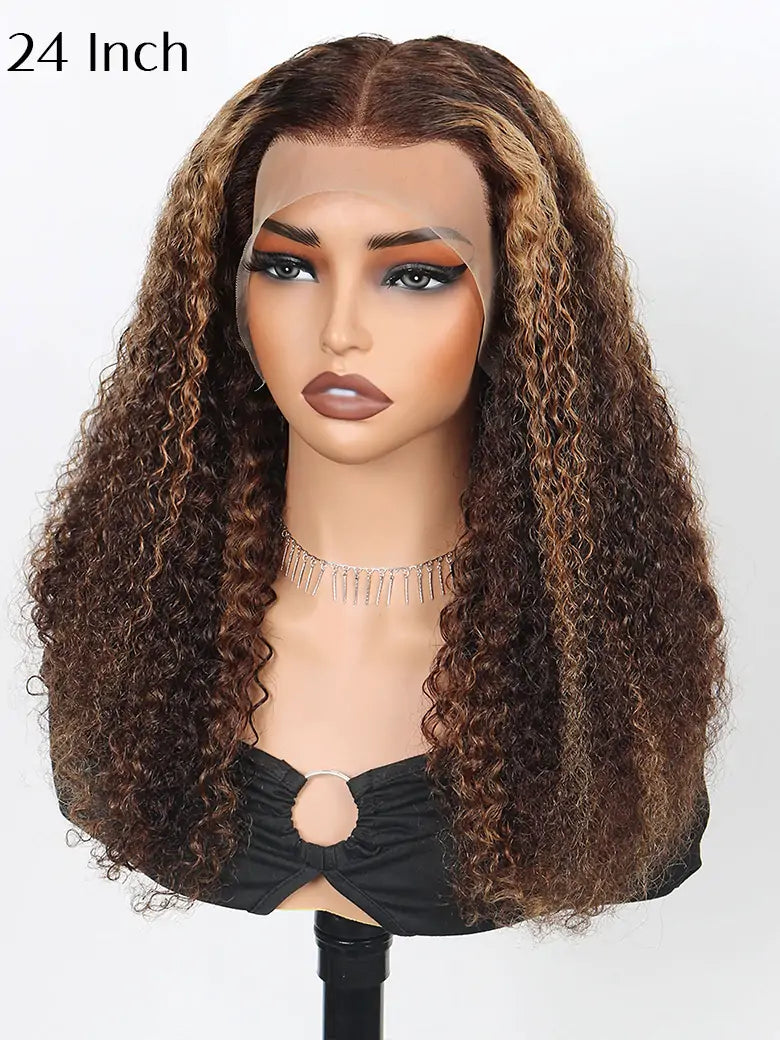 SIMMEL hair 24 inches highlight wig jerry curly brown hair highlights 13x4 lace frontal wig