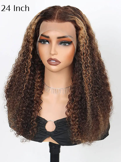 SIMMEL hair 24 inches highlight wig jerry curly brown hair highlights 13x4 lace frontal wig