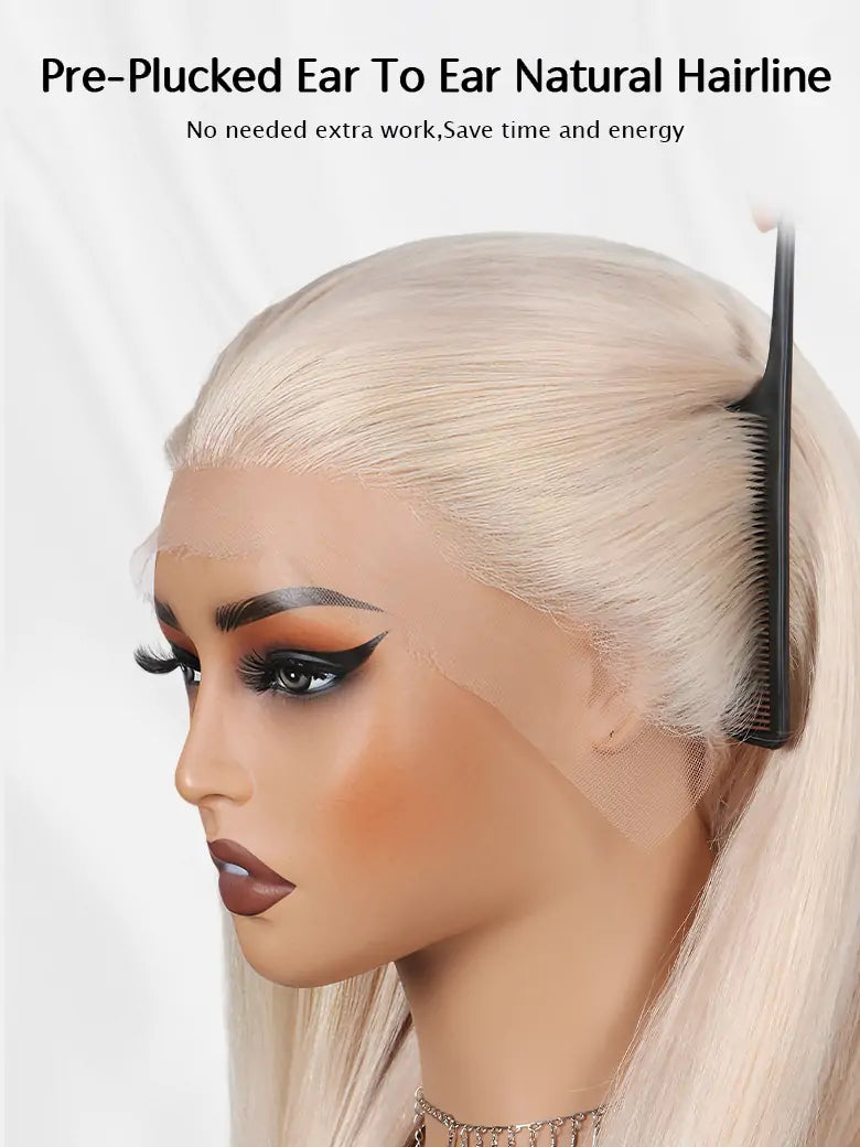 SIMMEL hair white hair pre-plucked ear to ear 13x4 lace front wig silky straight human hair wigs