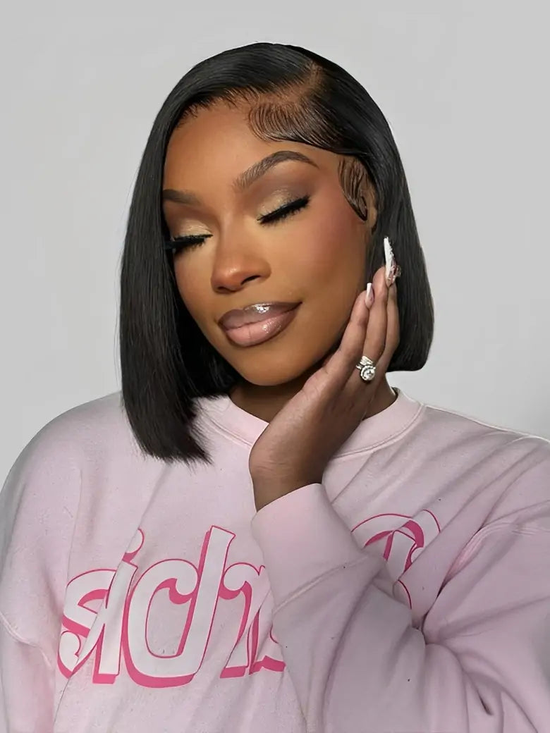 Simmel Hair Model Show Short Bob Wig Ear-to-Ear Wide T Lace Wig Straight Hair