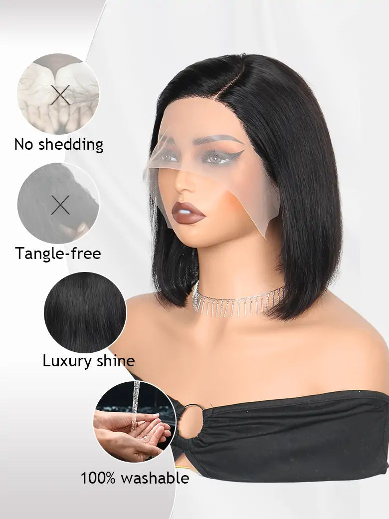 Simmel Hair Short Bob Wig Ear-to-Ear Wide T Lace Wig Straight Hair