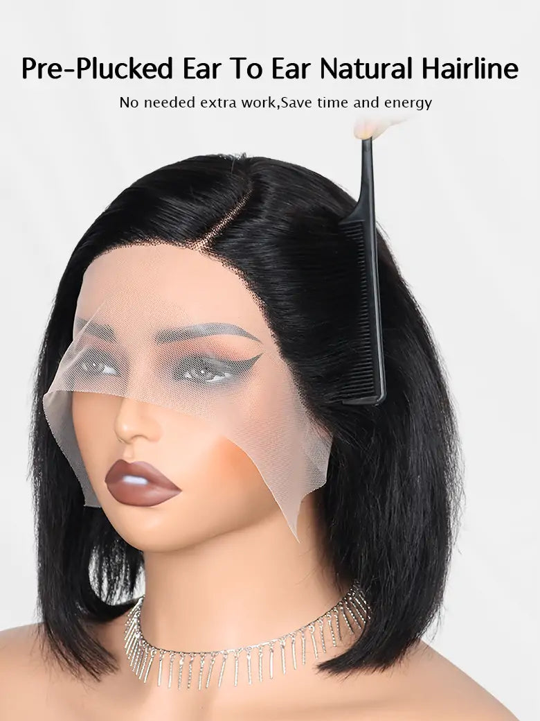 Simmel Hair Short Bob Wig Ear-to-Ear Wide T Lace Wig Straight Hair