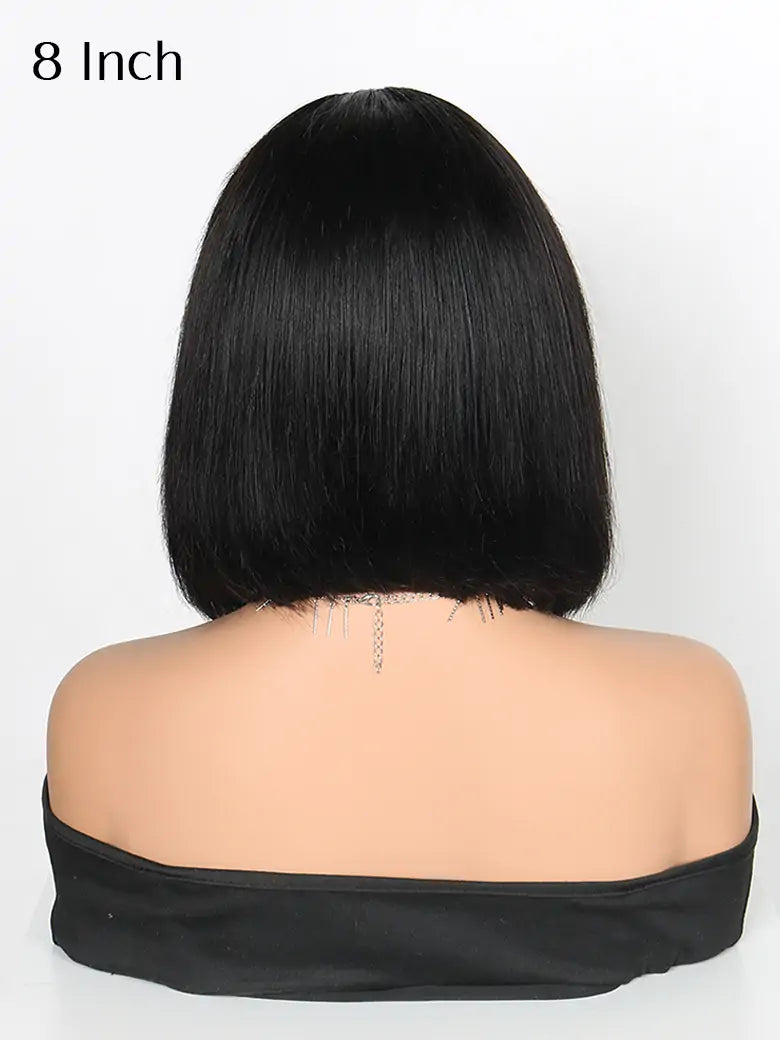 Simmel Hair 8 Inches Short Bob Wig Ear-to-Ear Wide T Lace Wig Straight Hair